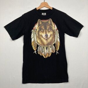 Vintage American Wilderness Wolf T Shirt Size Small Short Sleeve Nature Tee Y2K